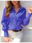 Shirt Collar Loose Elegant Plain Polyester Blouse (Style V300313)