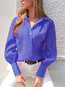 Shirt Collar Loose Elegant Plain Polyester Blouse (Style V300313)