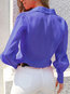 Shirt Collar Loose Elegant Plain Polyester Blouse (Style V300313)
