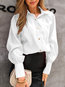 Shirt Collar Loose Elegant Plain Polyester Blouse (Style V300313)