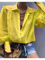 Shirt Collar Loose Elegant Plain Polyester Blouse (Style V300313)