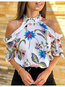 Stand Collar Standard Loose Dacron Pattern Blouse (Style V300351)