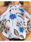 Stand Collar Standard Loose Dacron Pattern Blouse (Style V300351)