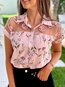 Shirt Collar Standard Loose Elegant Floral Blouse (Style V300365)