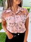 Shirt Collar Standard Loose Elegant Floral Blouse (Style V300365)