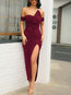 Glamorous Off The Shoulder Solid Color Asymmetrical Polyester Midi Dresses (Style V300435)