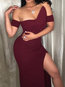 Glamorous Off The Shoulder Solid Color Asymmetrical Polyester Midi Dresses (Style V300435)