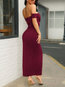 Glamorous Off The Shoulder Solid Color Asymmetrical Polyester Midi Dresses (Style V300435)