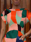 A-line Round Neck Geometric Pattern Polyester Maxi Dresses (Style V300462)