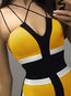 Bodycon V-neck Color Block Pattern Polyester Mini Dresses (Style V300483)