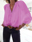 V-neck Standard Loose Plain Polyester Blouse (Style V300488)