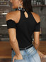 Off The Shoulder Short Skinny Plain Diamond T Shirt (Style V300503)