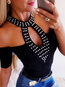 Off The Shoulder Short Skinny Plain Diamond T Shirt (Style V300503)