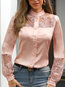 Stand Collar Standard Slim Date Night Polyester Blouse (Style V300523)