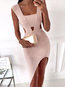 Bodycon Square Neck Solid Color Crop Polyester Mini Dresses (Style V300590)