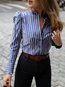Slim Fashion Striped Polyester Pattern Blouse (Style V300593)