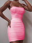 Party Bodycon Spaghetti Strap Solid Color Ruffle Mini Dresses (Style V300595)