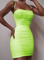Party Bodycon Spaghetti Strap Solid Color Ruffle Mini Dresses (Style V300595)