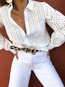 Shawl Collar Standard Date Night Polyester Button Blouse (Style V300600)