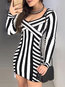 Date Night Boat Neck Striped Pattern Polyester Mini Dresses (Style V300642)