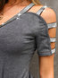 V-neck Short Plain Polyester Stringy Selvedge T Shirt (Style V300745)