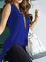 Round Neck Standard Date Night Polyester Asymmetrical Blouse (Style V300806)