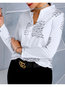 V-neck Standard Casual Letter Polyester Blouse (Style V300813)
