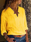 V-neck Standard Straight Beach Polyester Blouse (Style V300814)