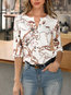 V-neck Slim Floral Polyester Button Blouse (Style V300815)