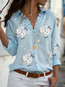 Shirt Collar Date Night Floral Polyester Button Blouse (Style V300826)