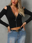 V-neck Slim Date Night Plain Zipper Blouse (Style V300856)