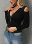 V-neck Slim Date Night Plain Zipper Blouse (Style V300856)