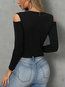 V-neck Slim Date Night Plain Zipper Blouse (Style V300856)