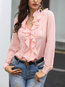 Slim Office Plain Polyester Ruffle Blouse (Style V300857)