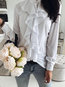 Slim Office Plain Polyester Ruffle Blouse (Style V300857)