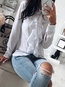 Slim Office Plain Polyester Ruffle Blouse (Style V300857)