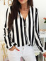 V-neck Standard Striped Polyester Button Blouse (Style V300858)