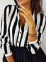 V-neck Standard Striped Polyester Button Blouse (Style V300858)
