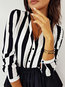 V-neck Standard Striped Polyester Button Blouse (Style V300858)