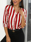 V-neck Standard Striped Polyester Button Blouse (Style V300858)