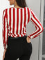 V-neck Standard Striped Polyester Button Blouse (Style V300858)