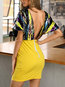 Glamorous Deep V Neck Patchwork Sequin Polyester Bodycon Dresses (Style V300879)