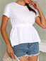 Round Neck Standard Date Night Plain Asymmetrical Blouse (Style V300880)