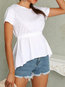 Round Neck Standard Date Night Plain Asymmetrical Blouse (Style V300880)