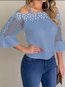 Off The Shoulder Straight Cute Plain Polyester Blouse (Style V300906)