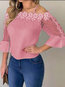 Off The Shoulder Straight Cute Plain Polyester Blouse (Style V300906)