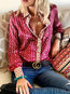 Shirt Collar Straight Elegant Floral Pattern Blouse (Style V300914)