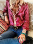 Shirt Collar Straight Elegant Floral Pattern Blouse (Style V300914)