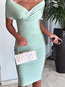 Party Bodycon V-neck Solid Color Ruffle Midi Dresses (Style V300916)