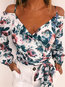 V-neck Short Beach Floral Dacron Blouse (Style V300966)